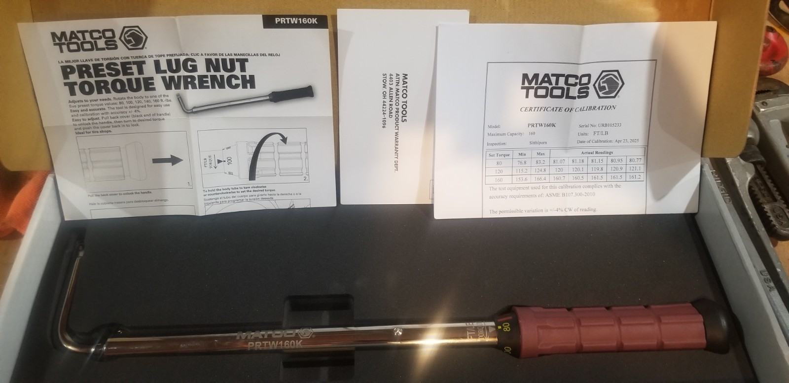 Matco Tools 1/2" Drive Ultimate Preset Lugnut Torque Wrench - PRTW160K