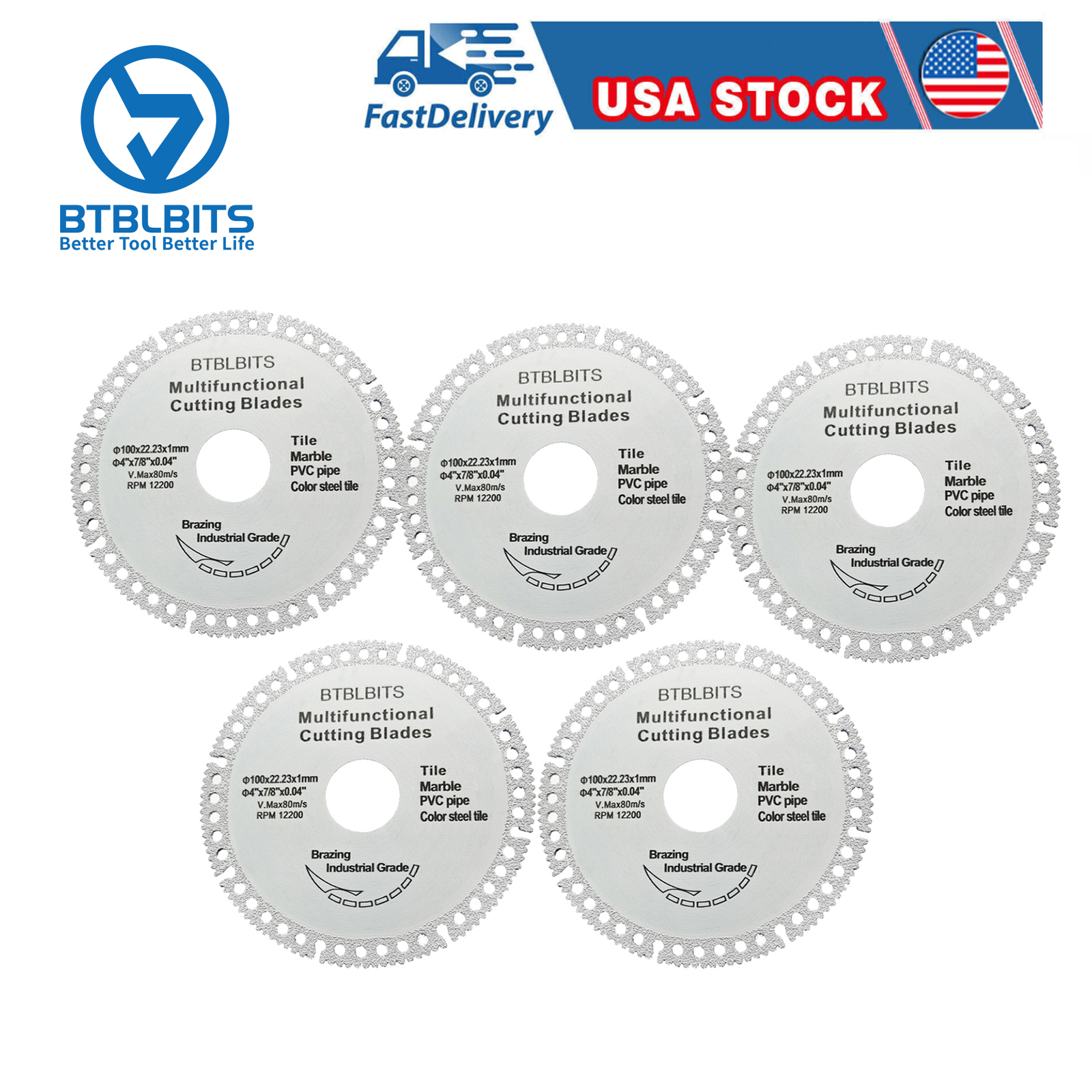 5pcs 4" Diamond Circular Saw Blade Metal Cutting Disc for Porcelain Tile Marble