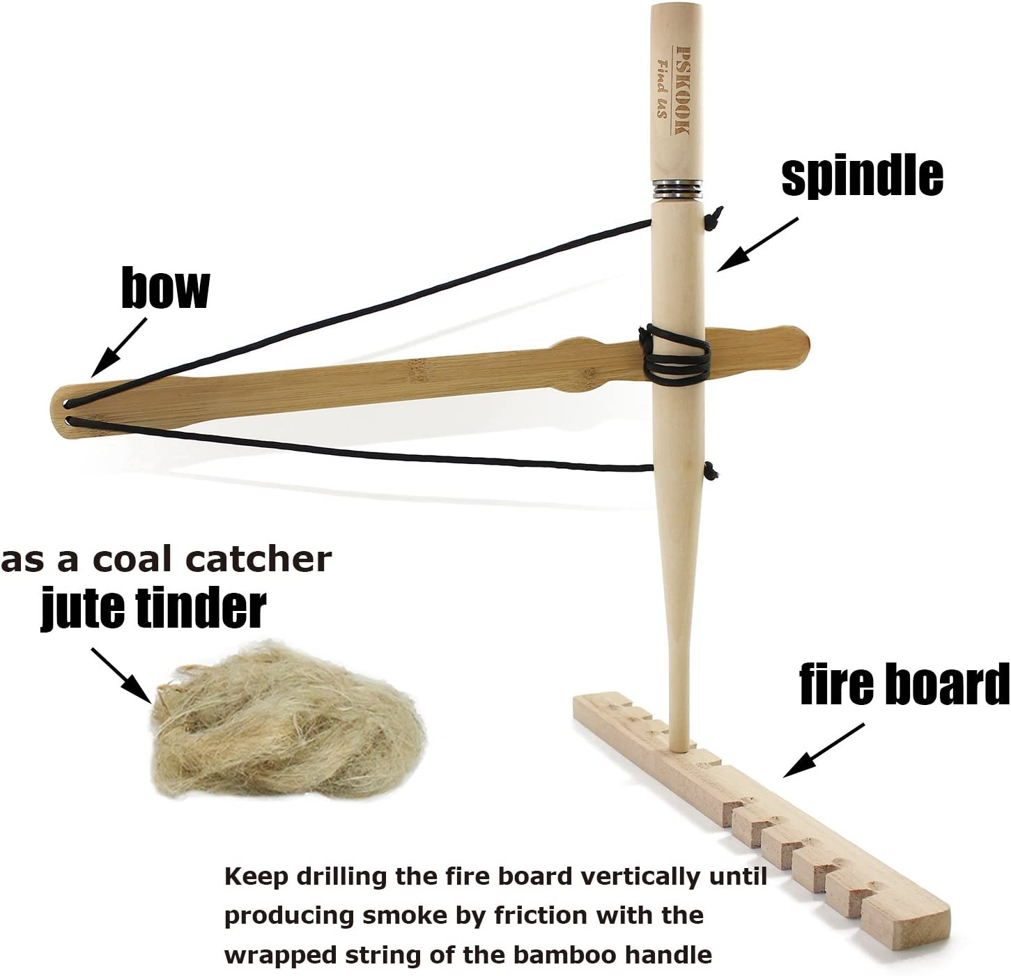 Bow Drill Kit Fire Starter, Primitive Wood, Survival Practice Friction