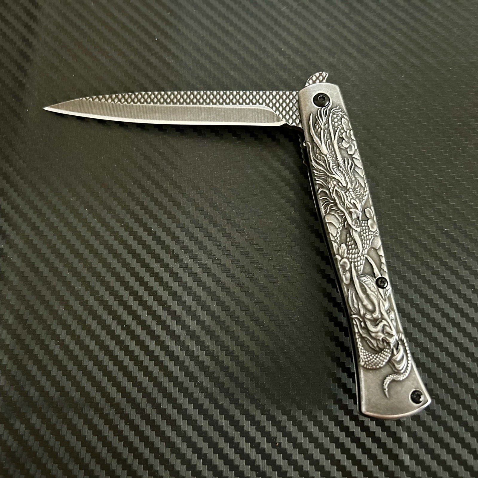 9” Stonewashed Dragon Tactical Spring Assisted Open Blade Folding Pocket Knife