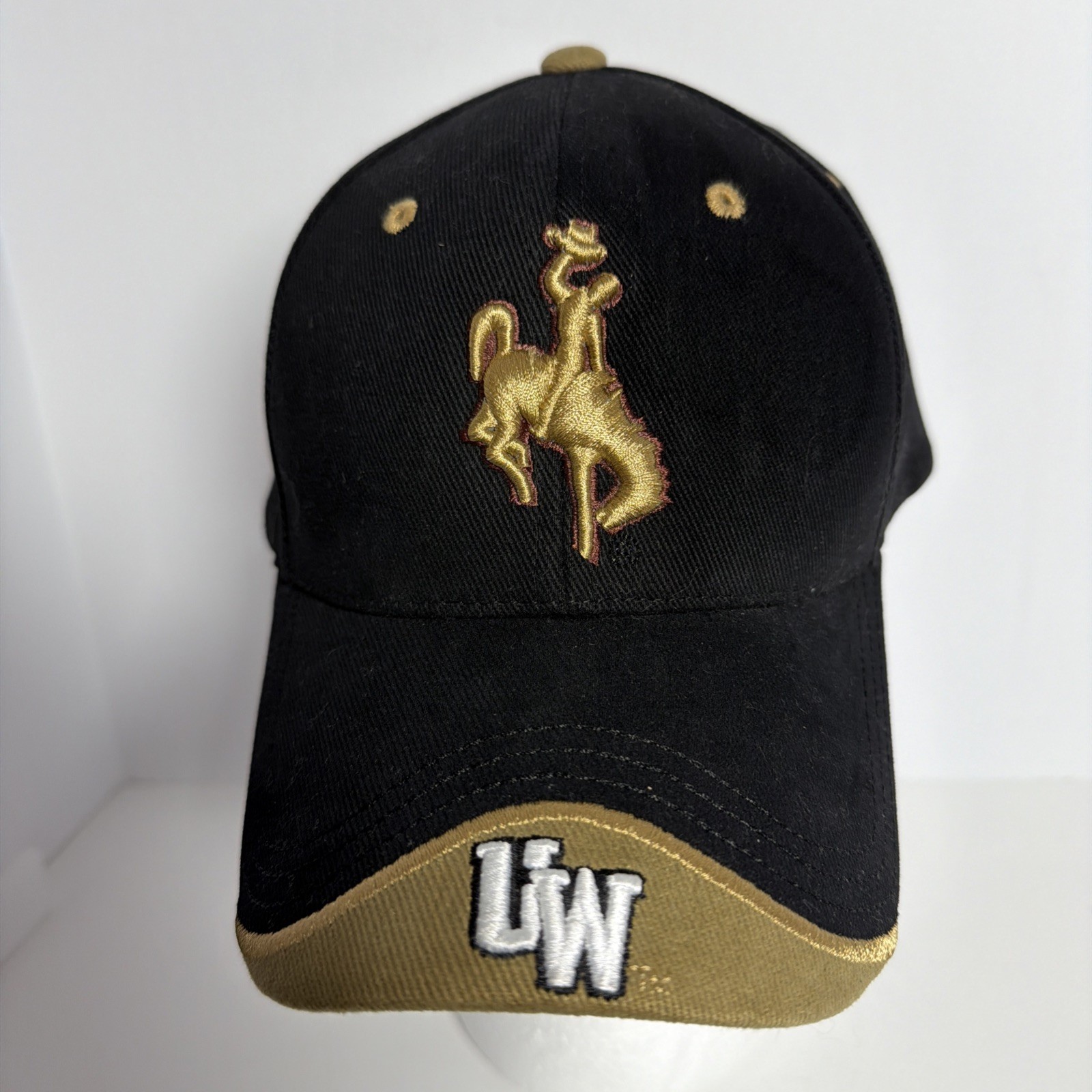 University Of Wyoming Black Gold Embroidered Cowboy on Horse One FitSize