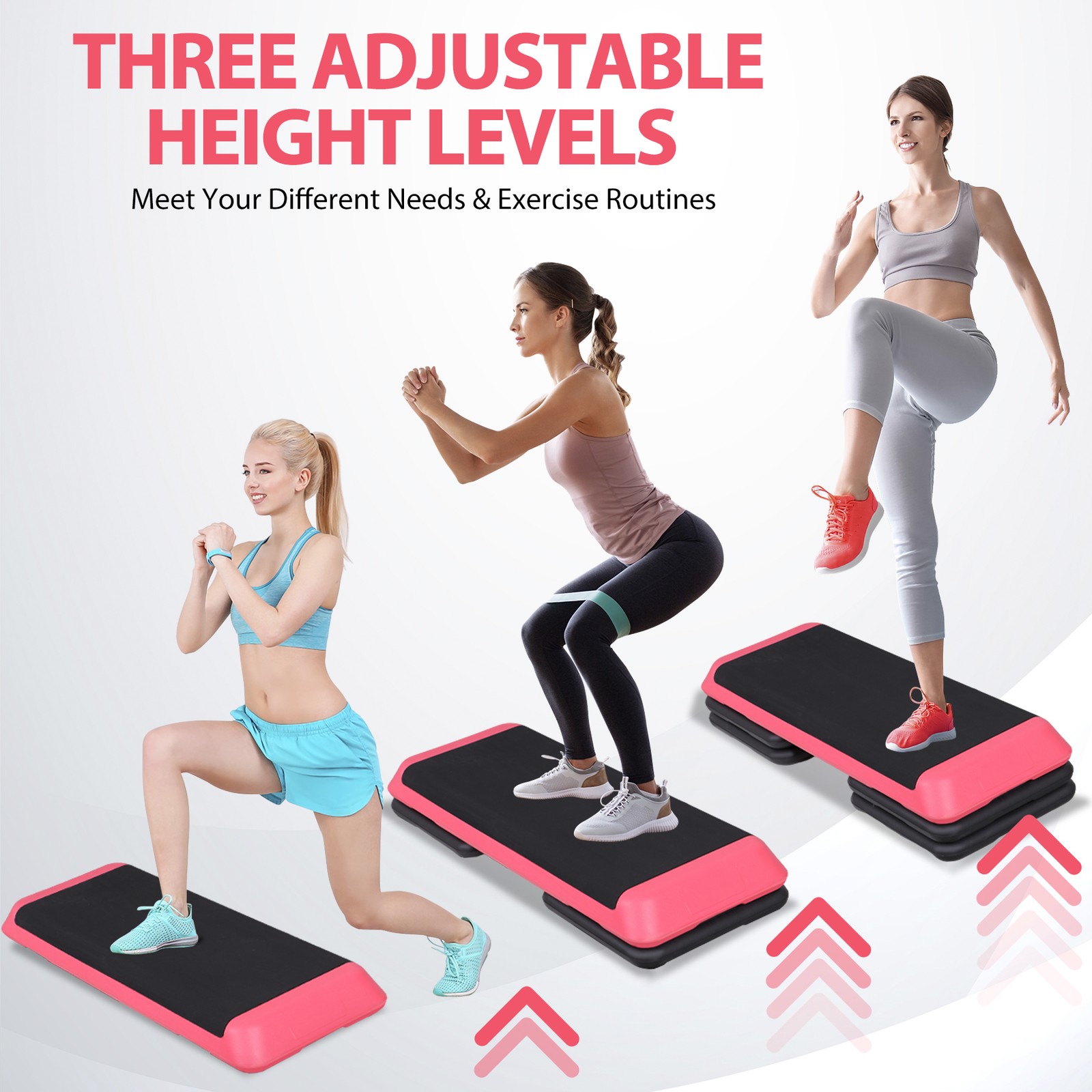43'' Aerobic Step Platform Exercise Adjustable Workout Stepper with 4 Riser Pink