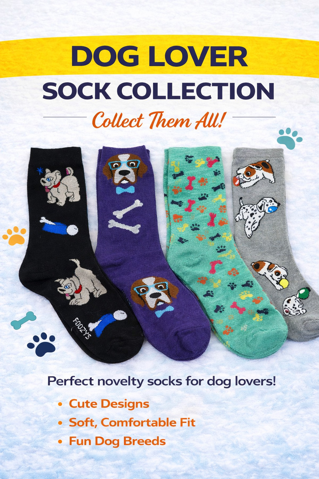 Black Lab Foozys Fun Novelty Crew Socks (1 Pair - Purple)