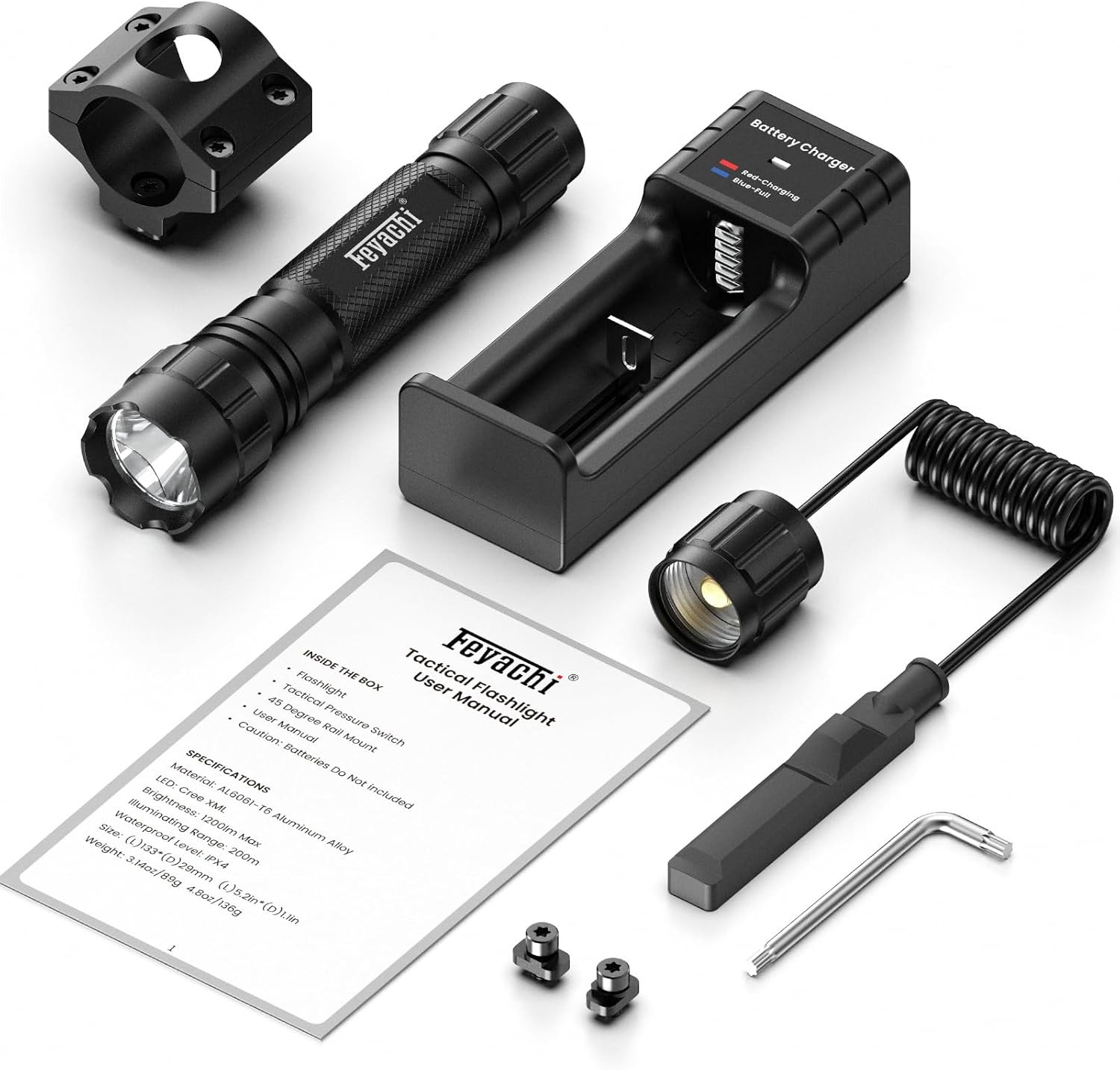 Tactical Flashlight 1200 Lumens LED Light M Lock Rail Mount Ar Flashlight