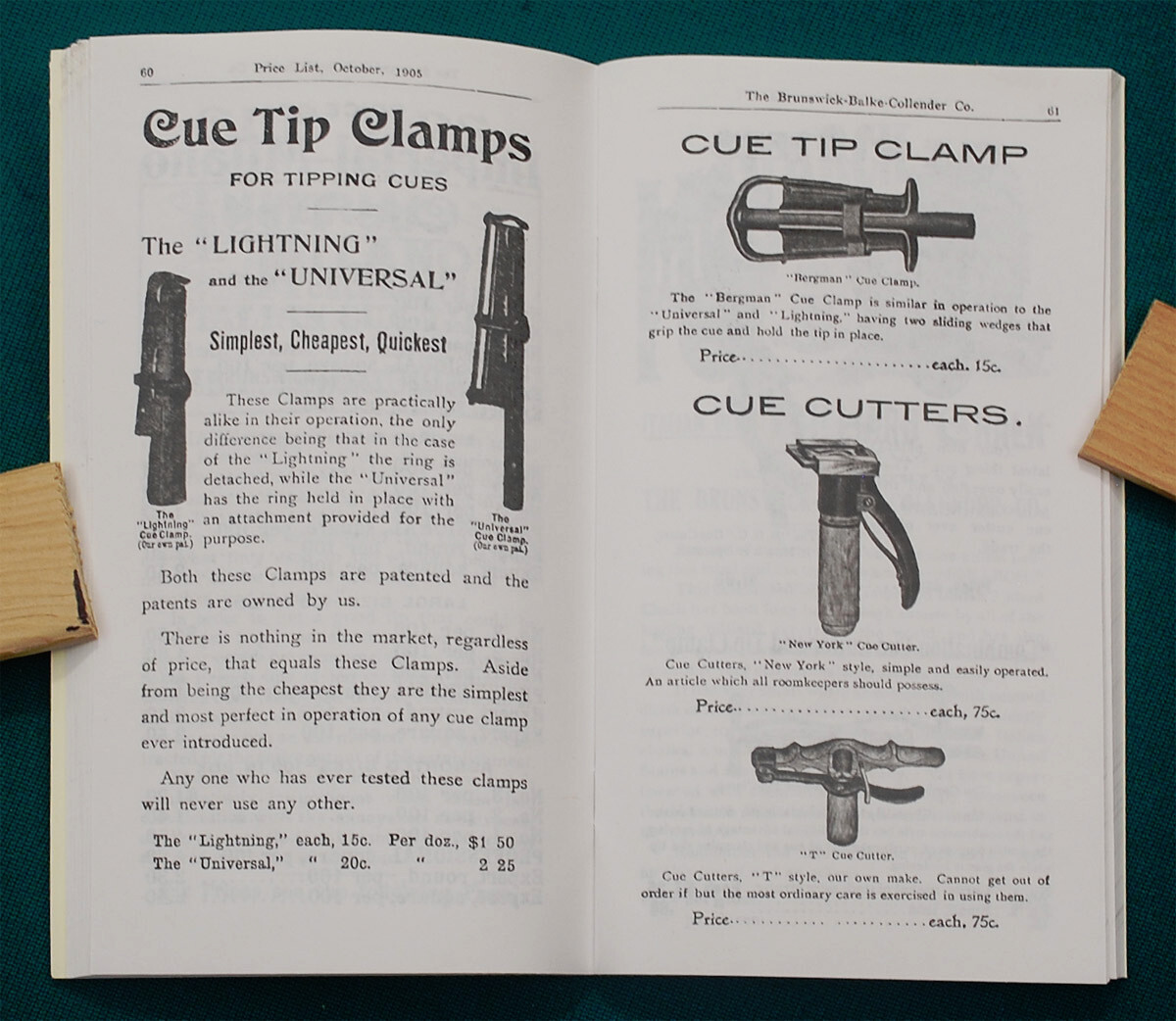 Reproduction of Rare 1905 BBC Billiard Price List/Catalog No. 1488