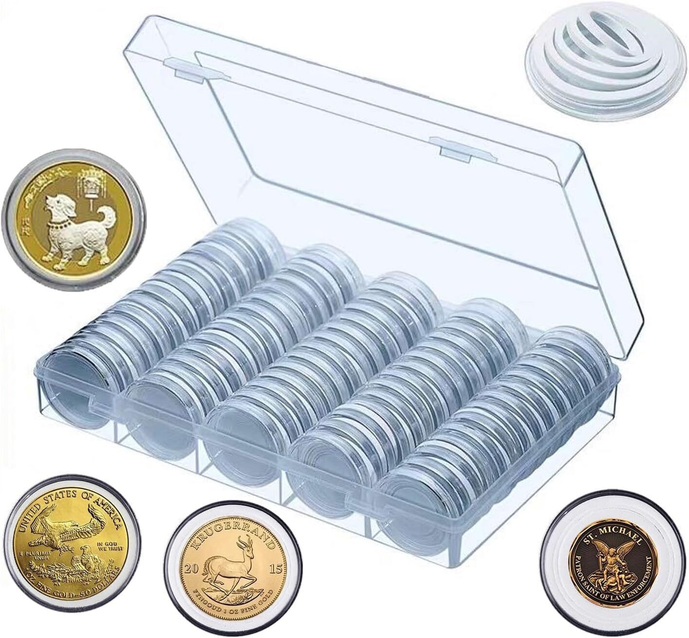 100Pack Clear Coin Capsule Round Plastic Holder 30mm Container Storage Box Case
