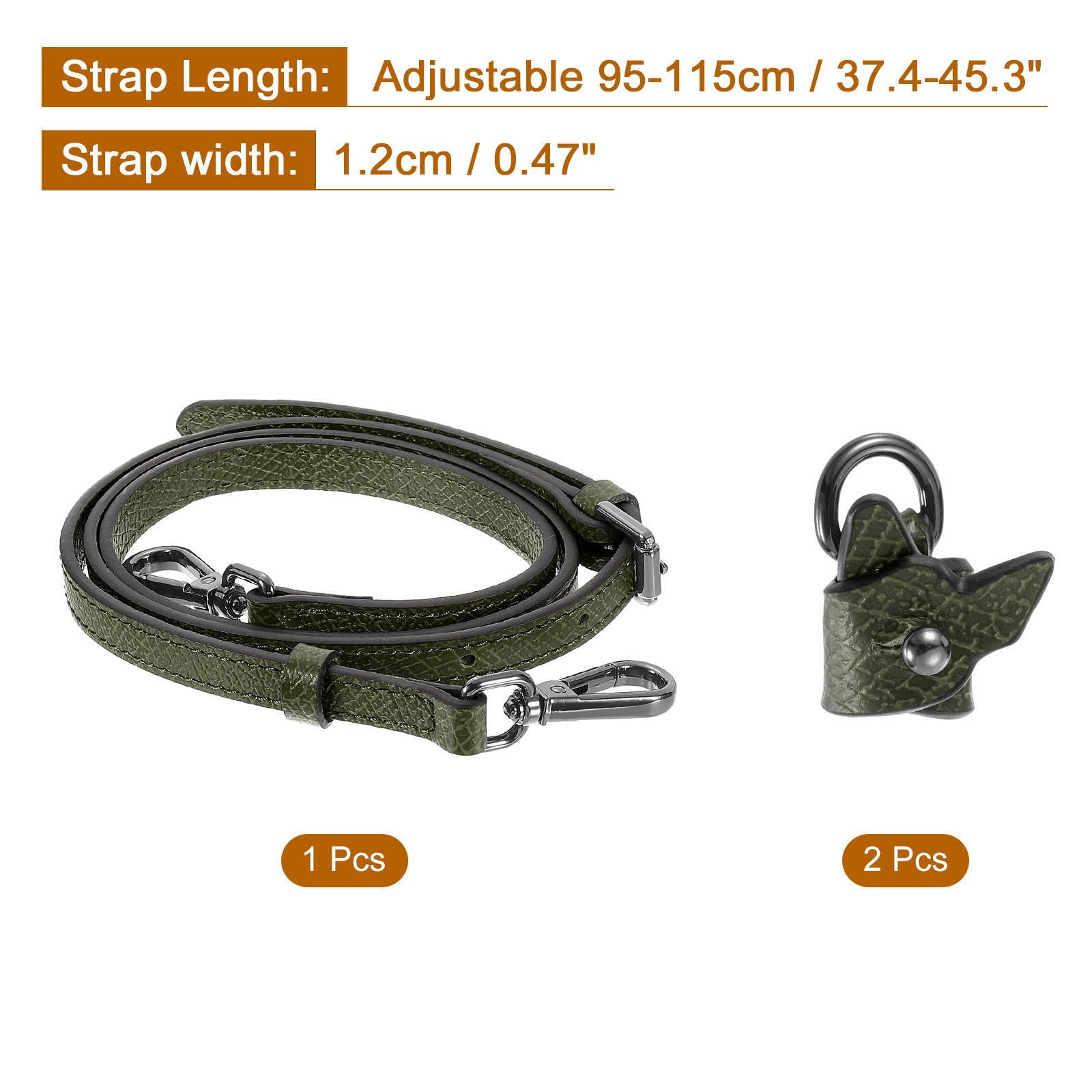 Leather Adjustable Replacement Bag Strap, Forest Green, Black Buckle, 1 Set