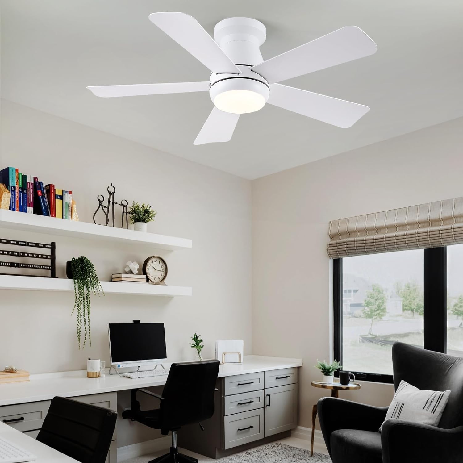 40in Ceiling Fan with Light Remote Dimmable 6 Speed DC Flush Mount