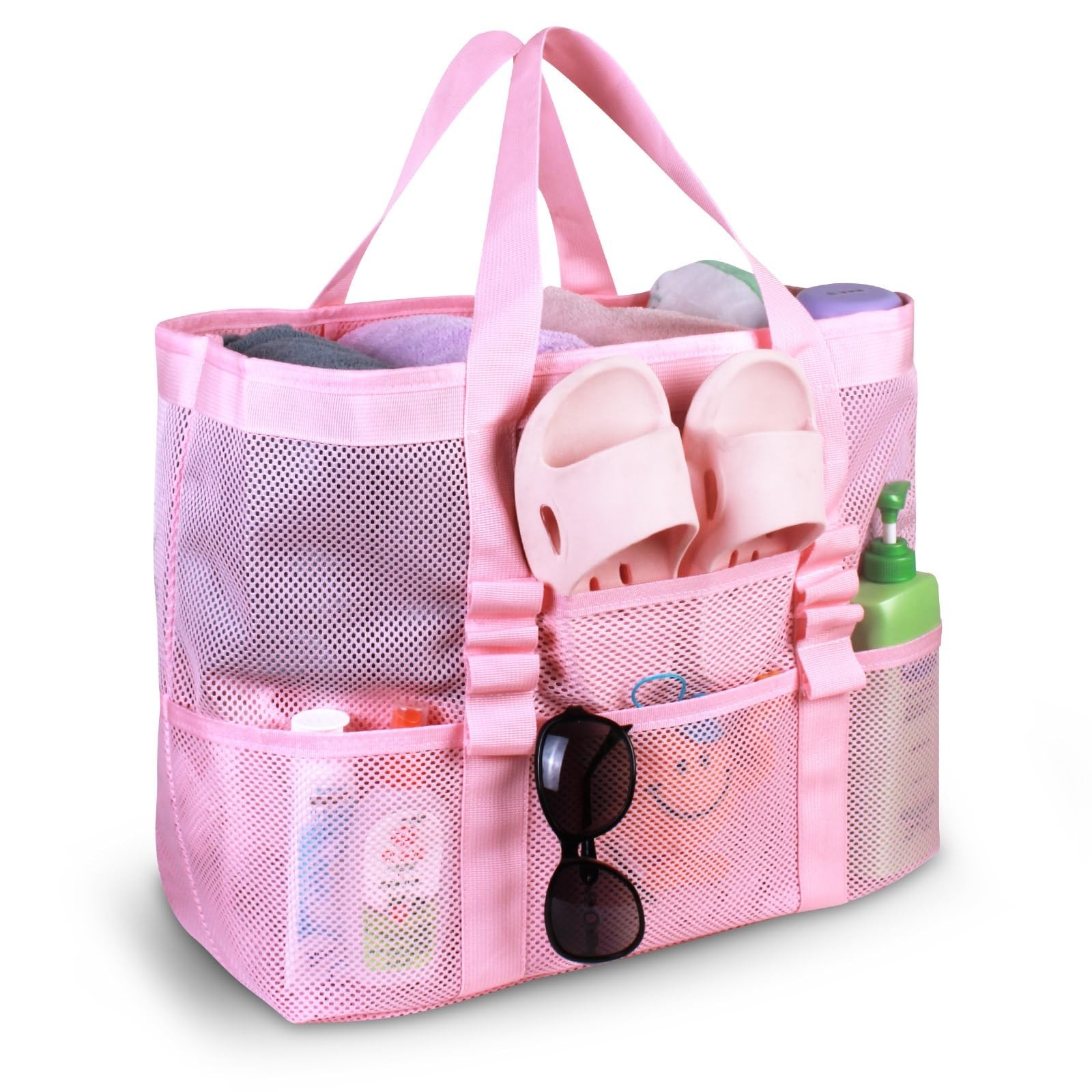 Large Mesh Beach Bag – Lightweight Beach Tote with 9 Pockets, Beach Bag fo