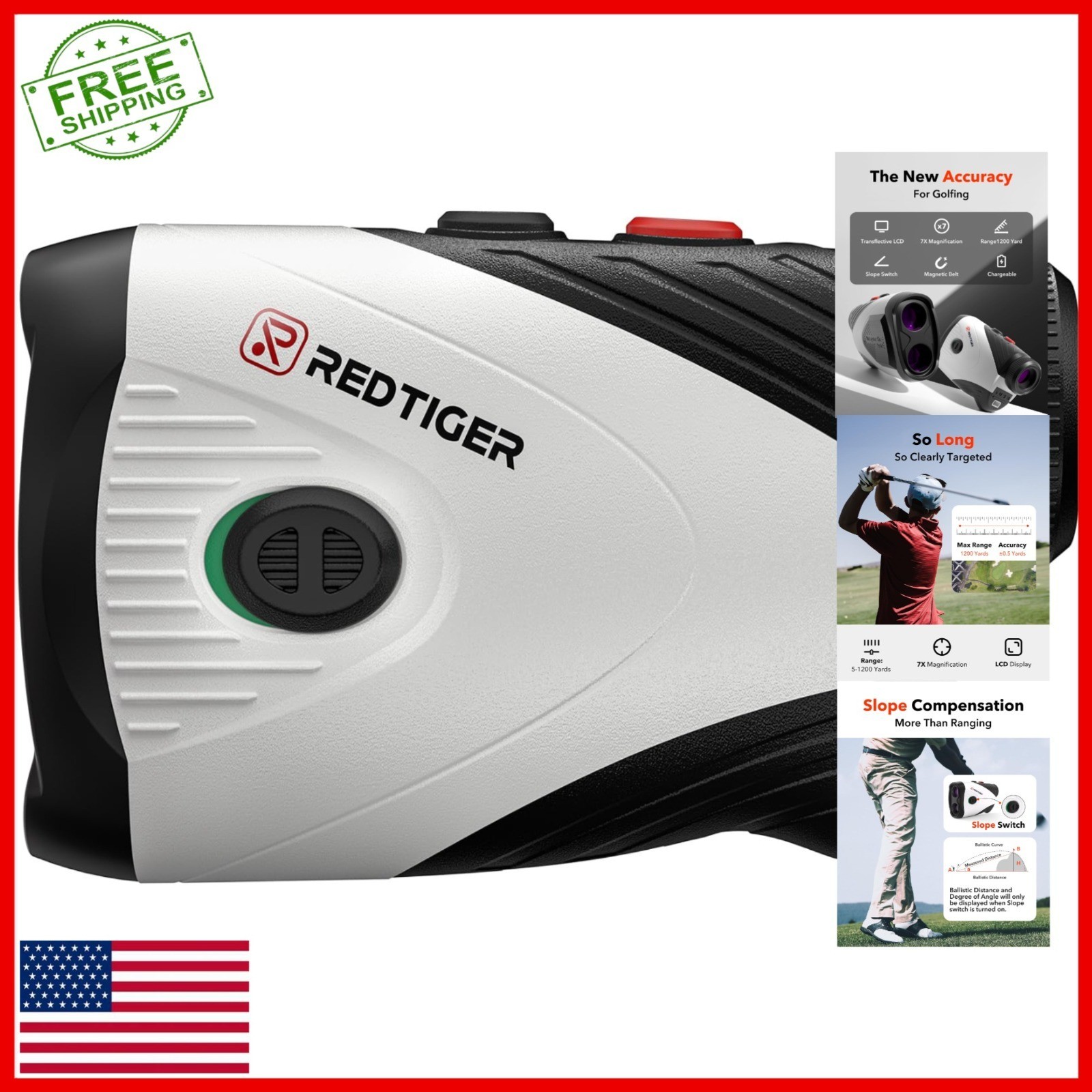 REDTIGER Golf Rangefinder 1200 Yards with Slope, 7X Magnification, Waterproof
