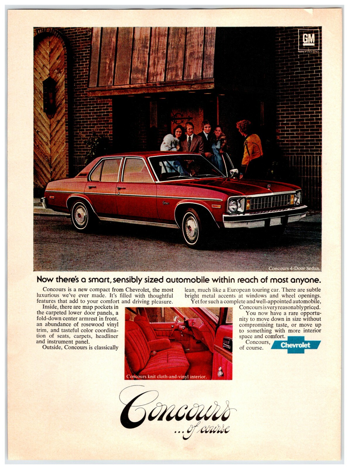 CHEVROLET CONCOURS CAR AUTOMOBILE Vintage 1970's 8" X 11" Magazine Ad M198
