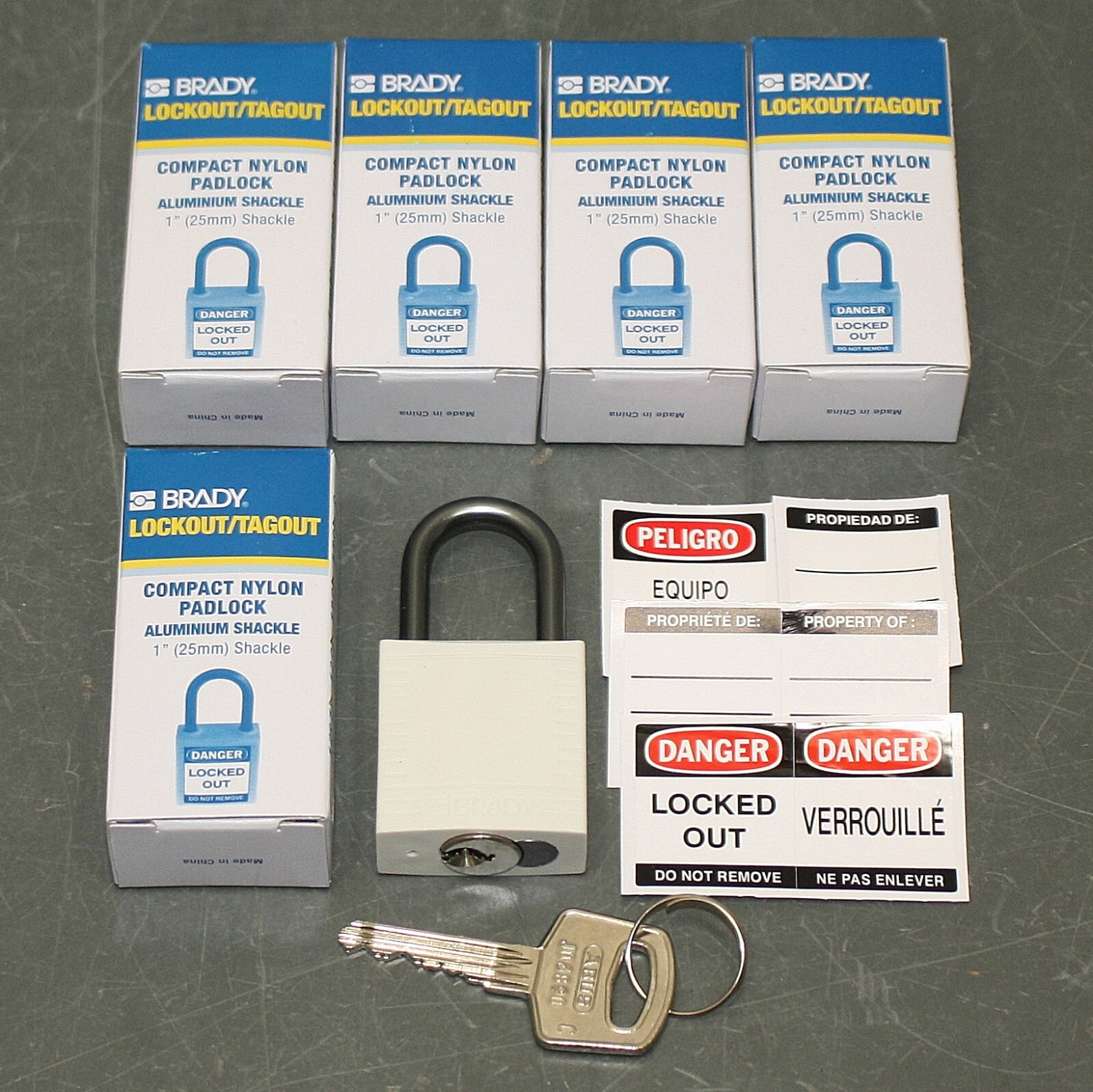 (6) Brady Lockout Padlock 118966, Keyed Alike, Aluminum, White Plastic Lock Body