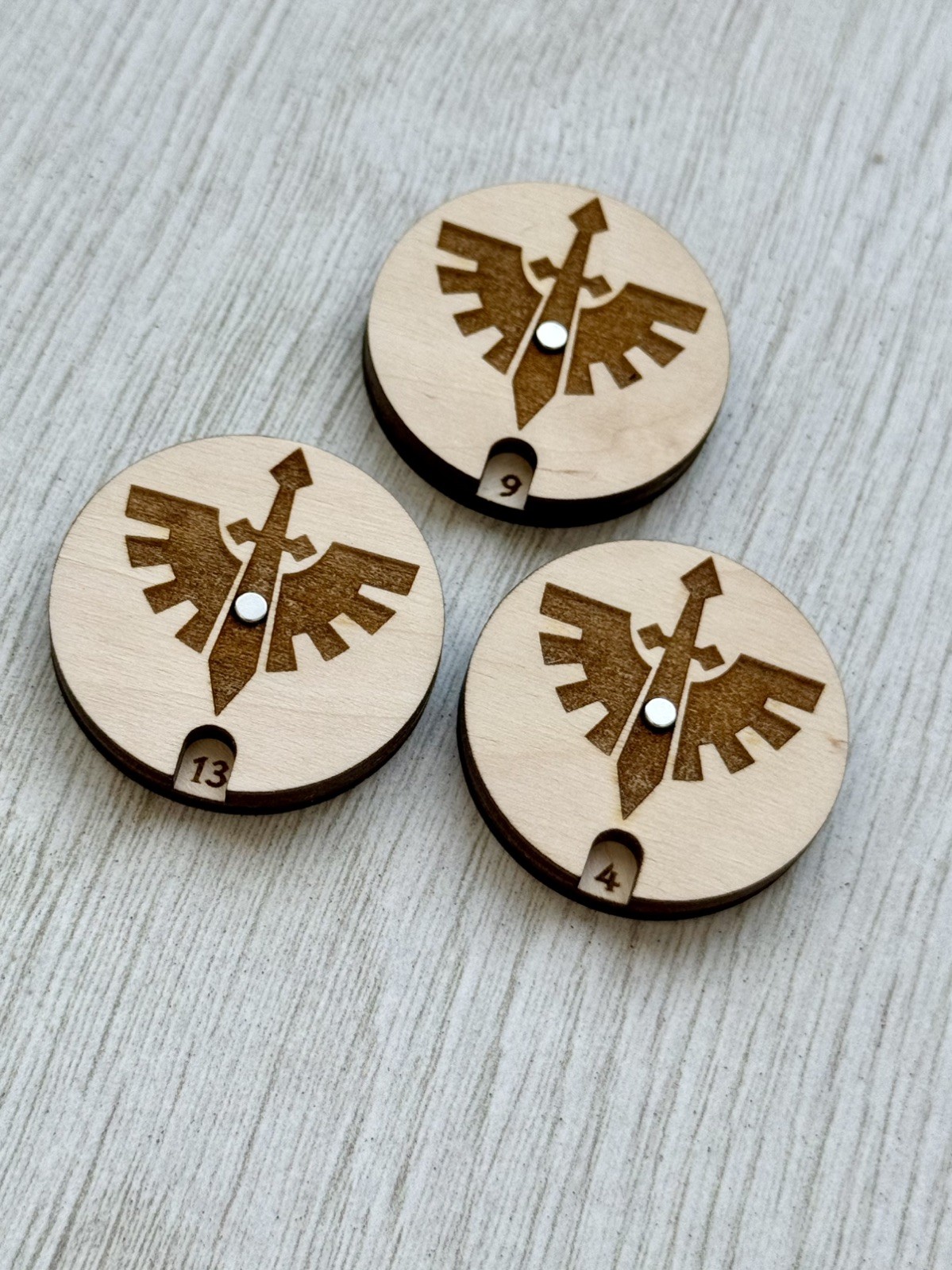 Warhammer 40k Dark angels 0-20 engraved wound counter wooden tracker set of 3