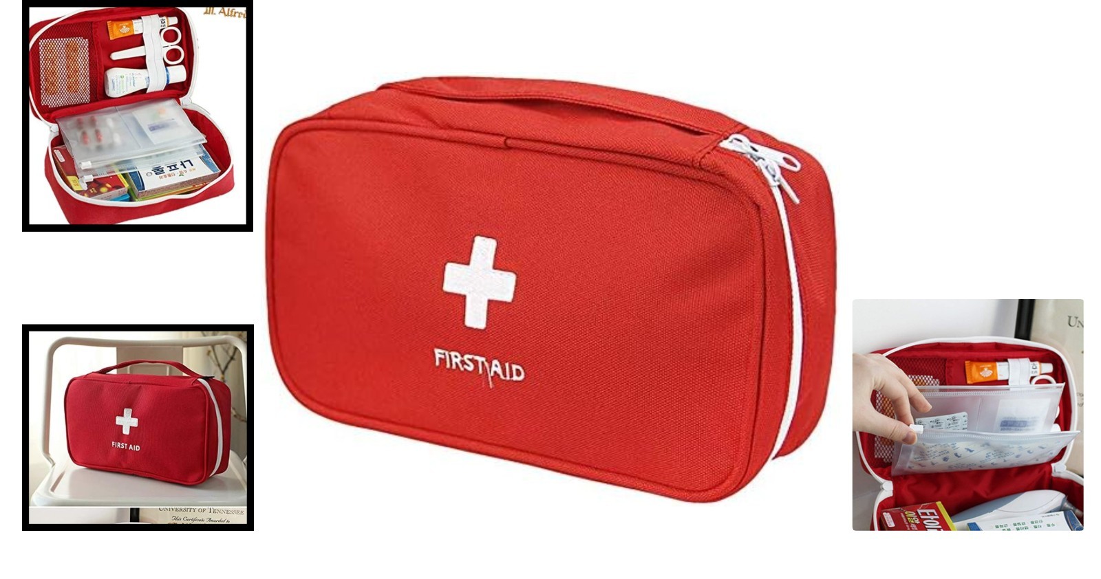 Durable Red First Aid Bag - Multi-Compartment Medical Kit for Home and Hiking