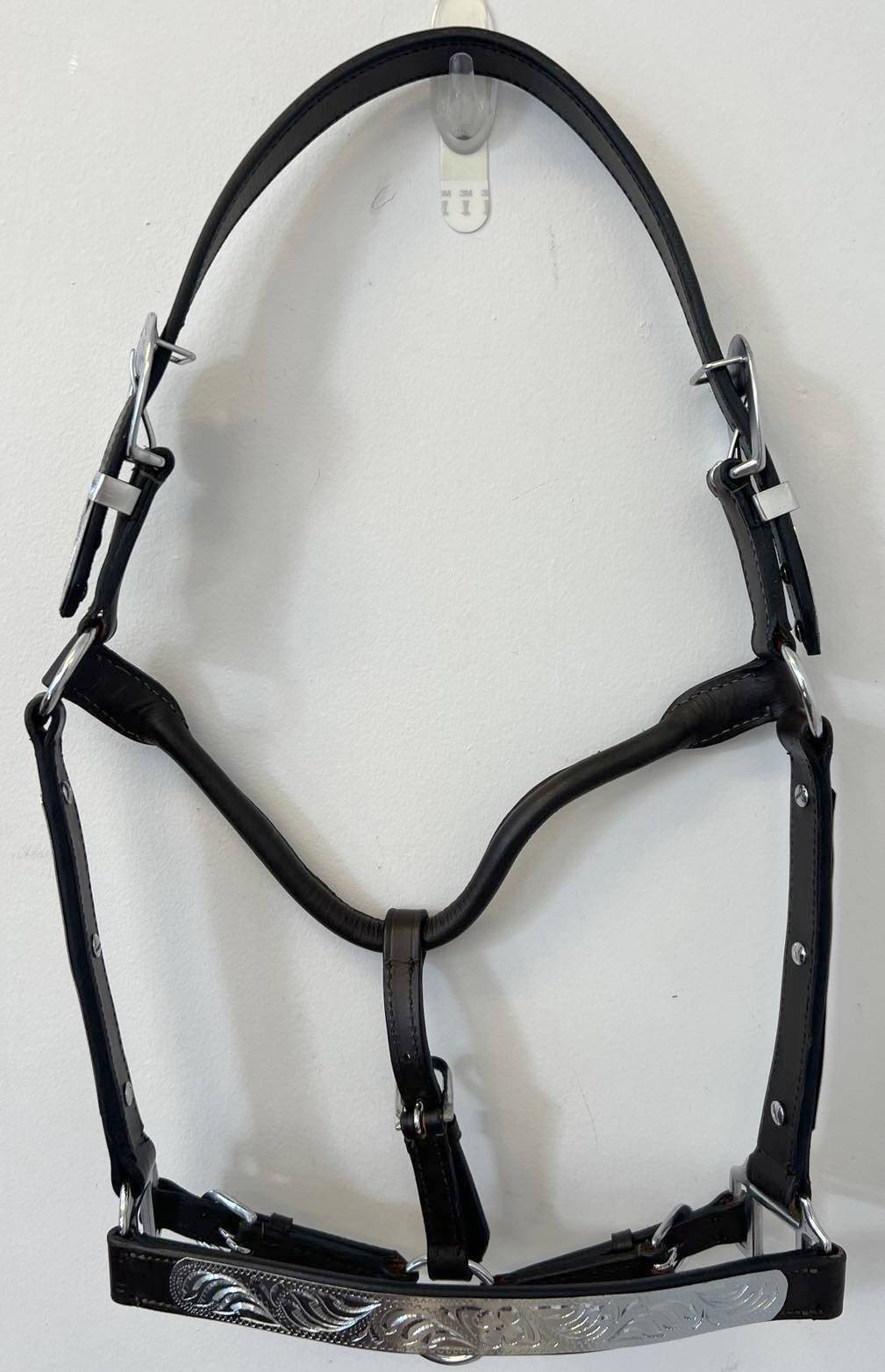Showman Horse Leather Show Halter w Matching Lead with DAMAGED/FLAKING Silver