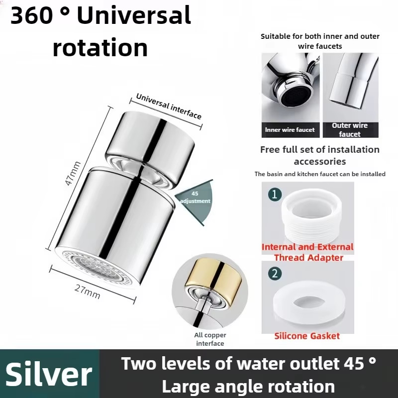 New 2 Mode Kitchen Faucet Spray Head Filter Adjustable 360° Rotary Splashback Ta