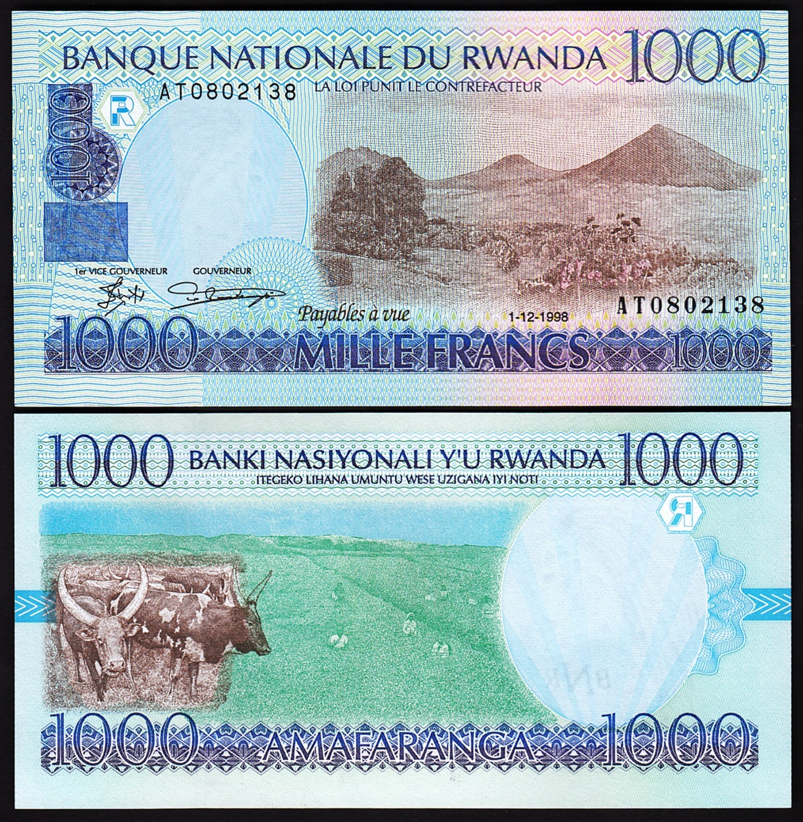 Rwanda 1000 Francs 1998, UNC, P-27