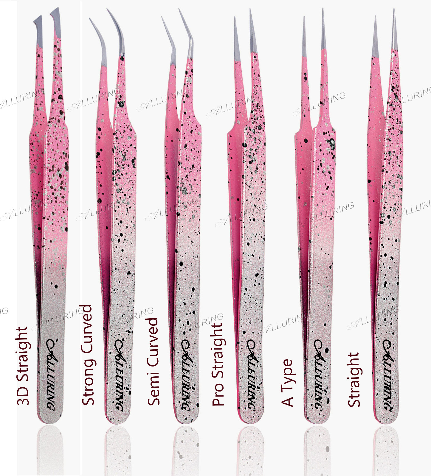 Alluring Ombre Silver Pink w/ Black Speckles Tweezers  Eyelash Extensions