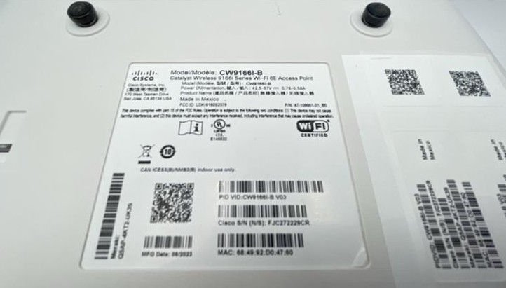 Cisco CW9166I-B Wi-Fi 6E Wireless Access Point NOB Includes Bracket & Hardware