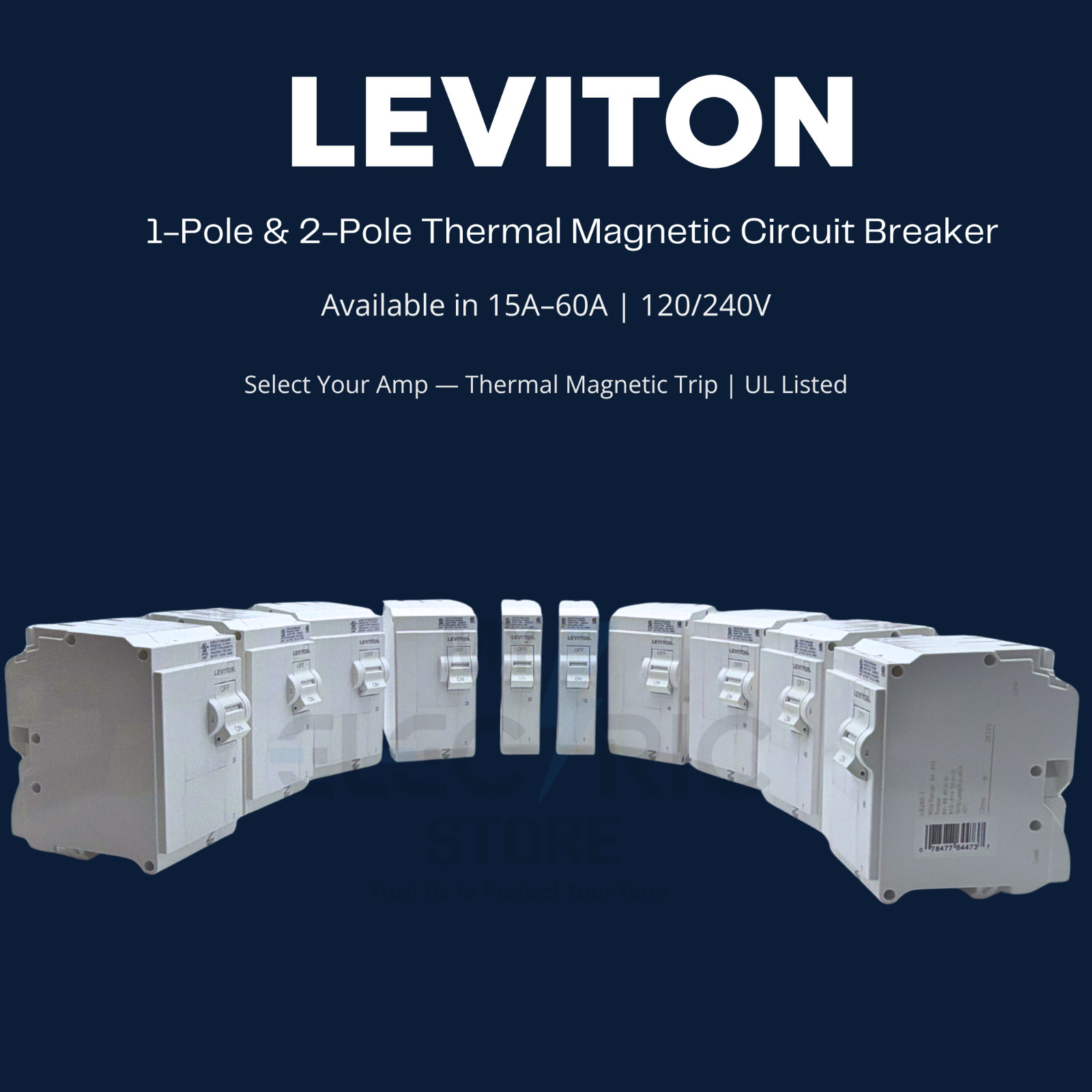 LEVITON 2-POLE THERMAL MAGNETIC CIRCUIT BREAKER 15A-60A 120/240V BRAND NEW LB