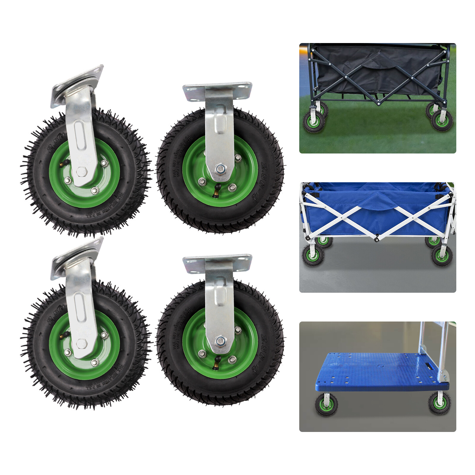 4Pcs 8" Pneumatic Air Tire 2 Rigid + 2 Swivel Wheel HD Farm Cart Caster Large