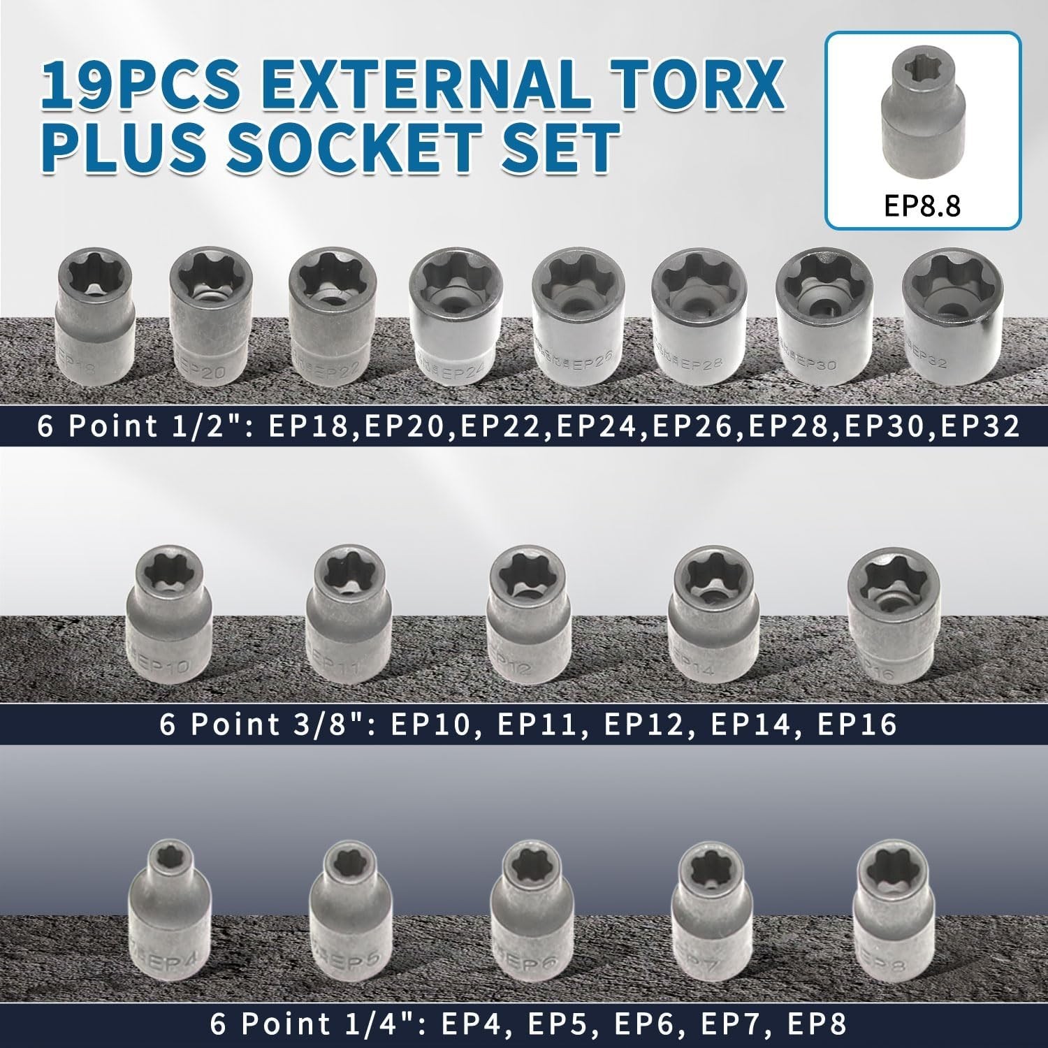 External Torx Plus Socket Set 6 Point EP Socket EP4, EP5, EP6, EP7, EP8, EP10...