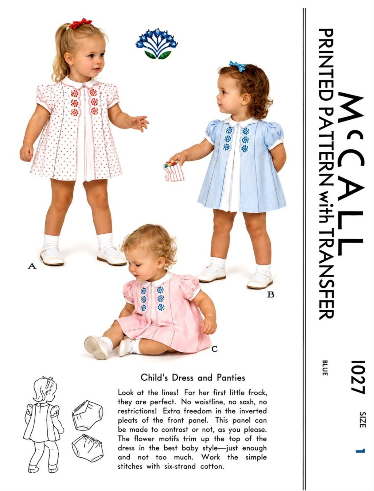 Inverted Pleat Dress & Panties Sewing Pattern McCall 1027 Frock sz 1