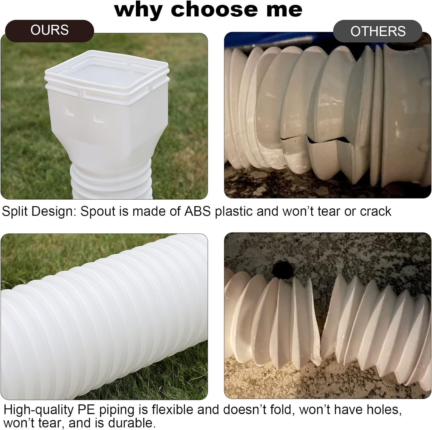 White-2Pack Rain Gutter Downspout Extensions Flexible, Drain Downspout Extender,