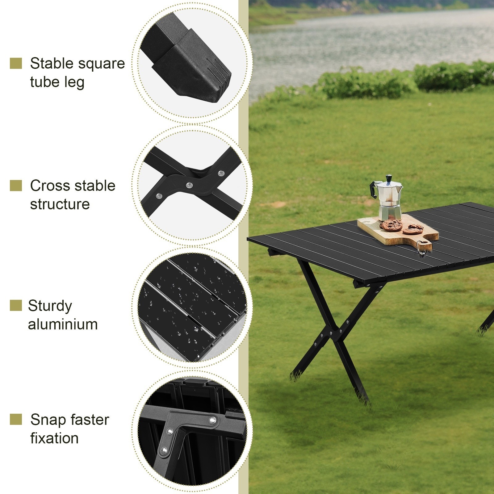 Folding Camping Table Portable Picnic Table, Lightweight Roll up Side Table
