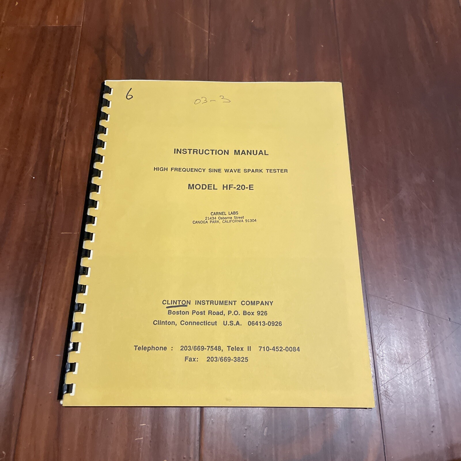 Clinton Model HF-20-E High Frequency Sine Wave Spark Tester instruction Manual