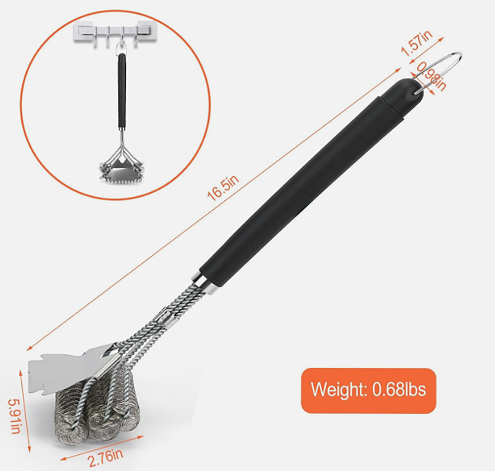 16.5in BBQ Grill Brush with Stainless Steel Scraper Heat Resistant Handlea
