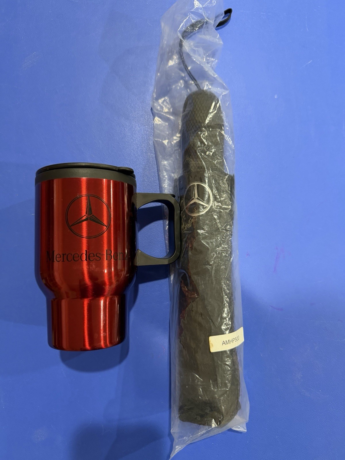 NEW Genuine Mercedes Benz Black Compact Collapsable Umbrella + Travel Tumbler