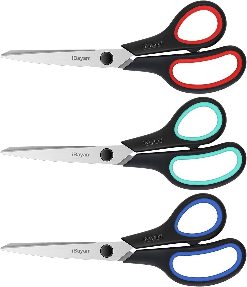 3-Pack 8" Heavy Duty Scissors with Ultra Sharp 3-Pack, Red, Green, Blue
