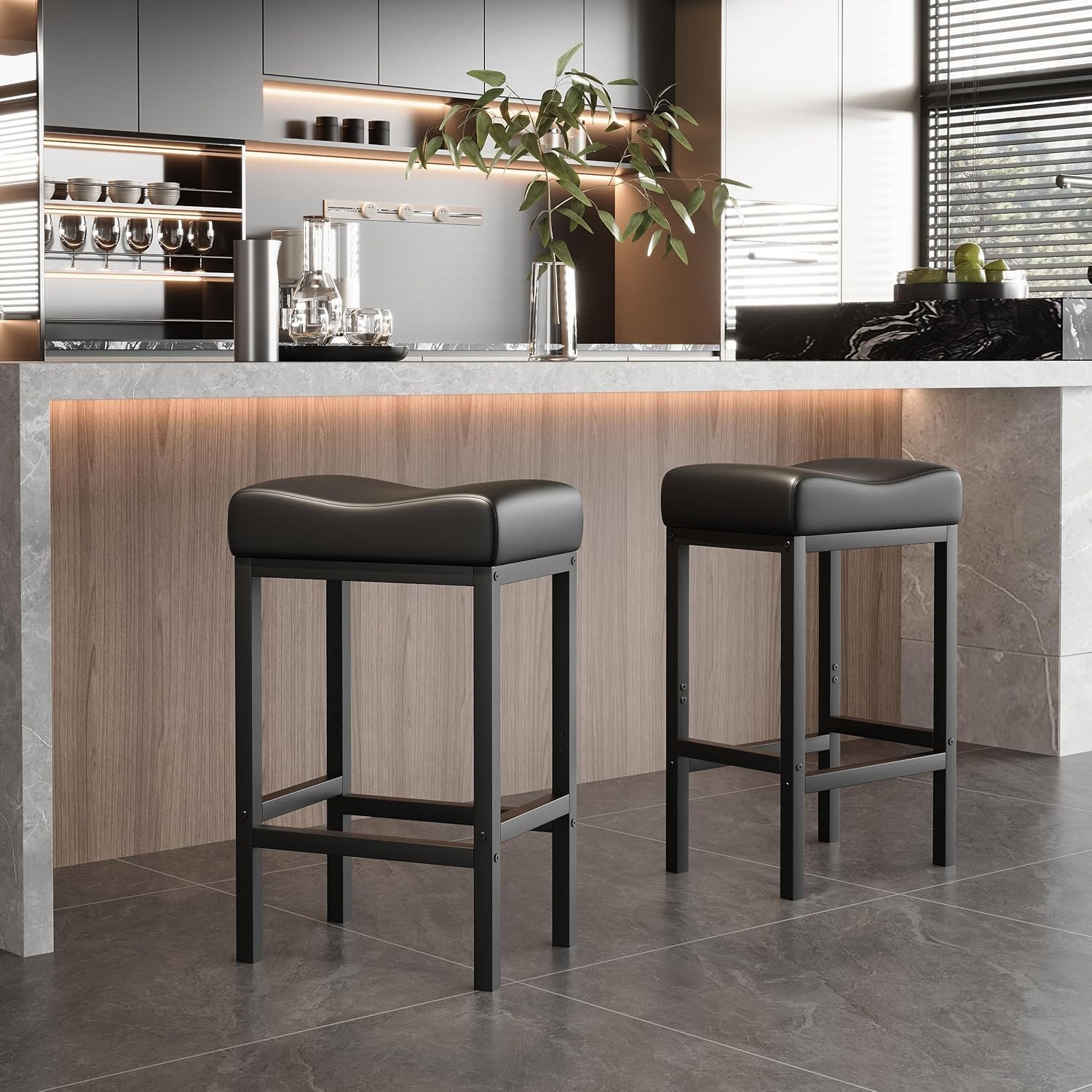 30 Inch Bar Stools Set of 2 Counter Height Bar Stools W/ Soft Leather Seat 300LB