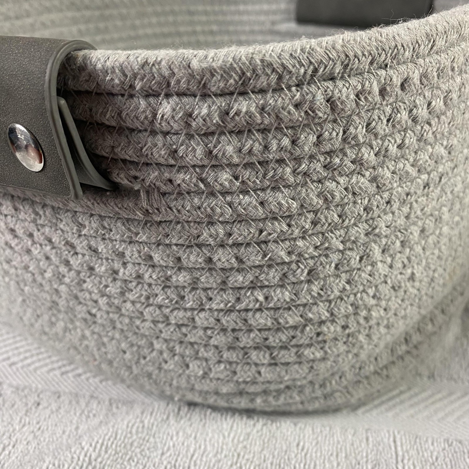 Gray Braided Oval Storage Basket Medium Fabric Plastic Handles Home Organizer