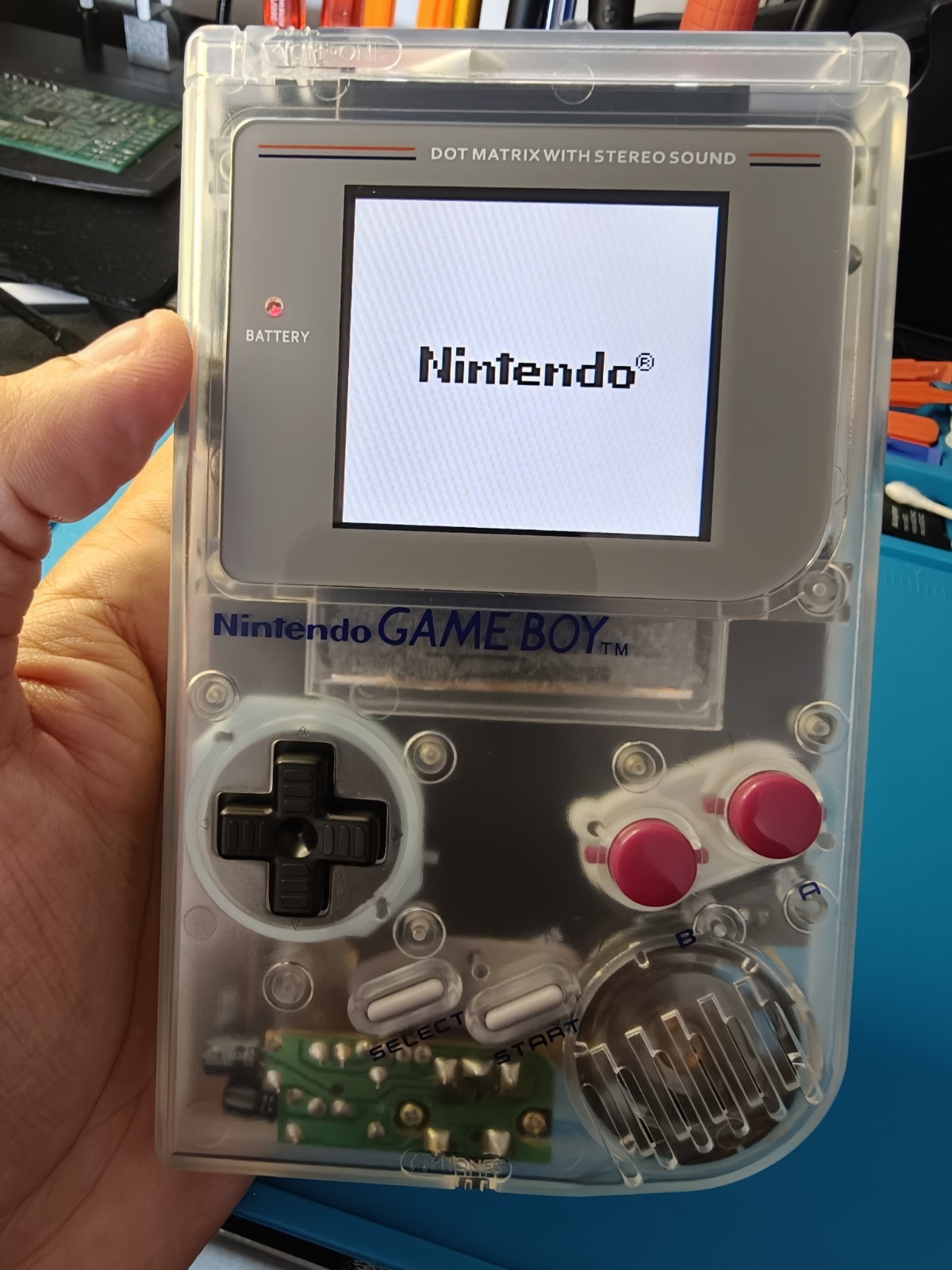 Nintendo Game Boy DMG IPS Mod USB C Rechargeable Clear Shell