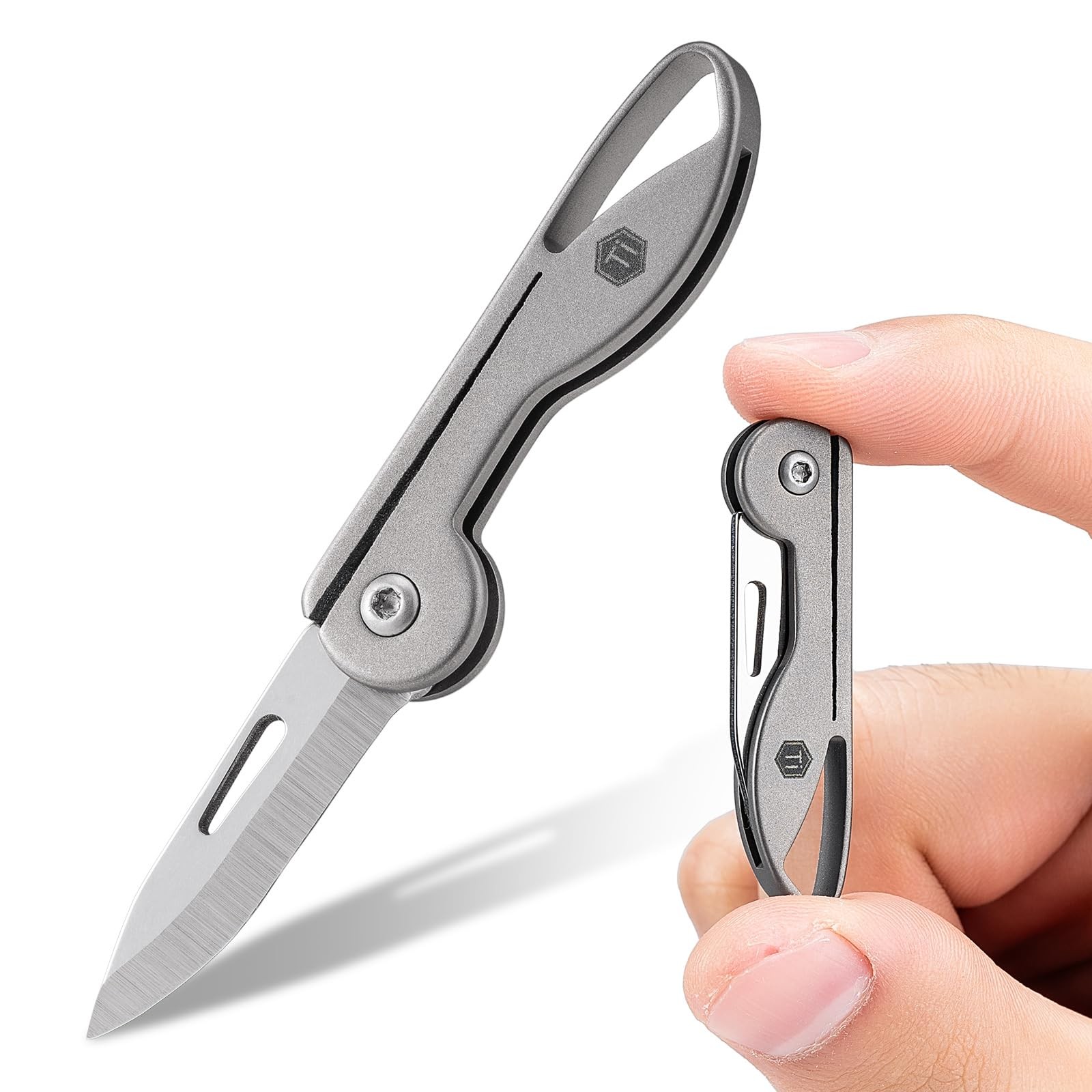KeyUnity KK05 Mini Titanium Pocket Knife for Everyday Carry- Small, Grey