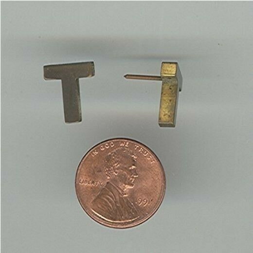 10 VINTAGE BRASS LETTER T 12x10mm PINBACK FINDINGS Z580