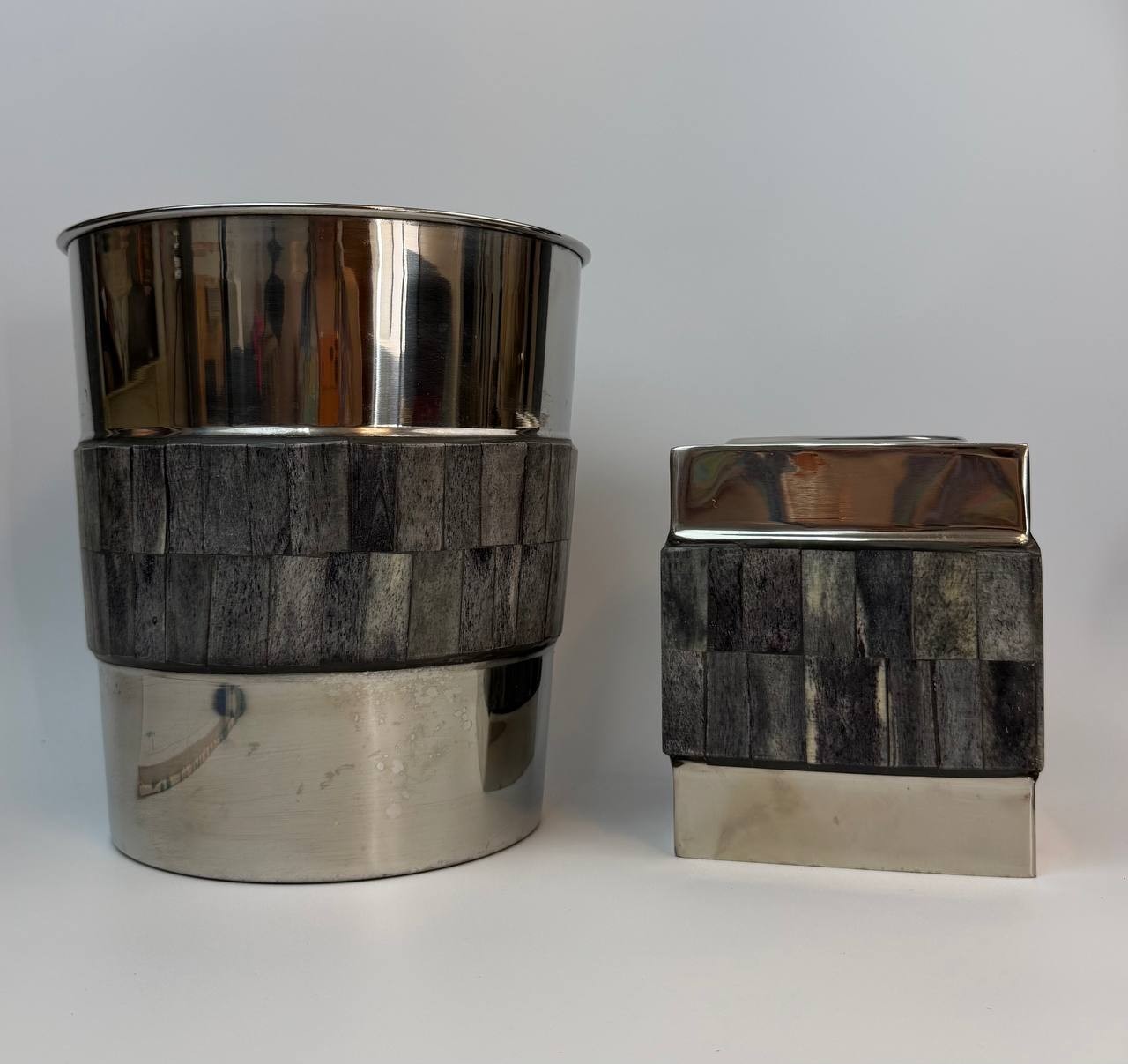 Bathroom Set Wastebasket Tissue Box Metal Bone Inlay India 4.58 lb