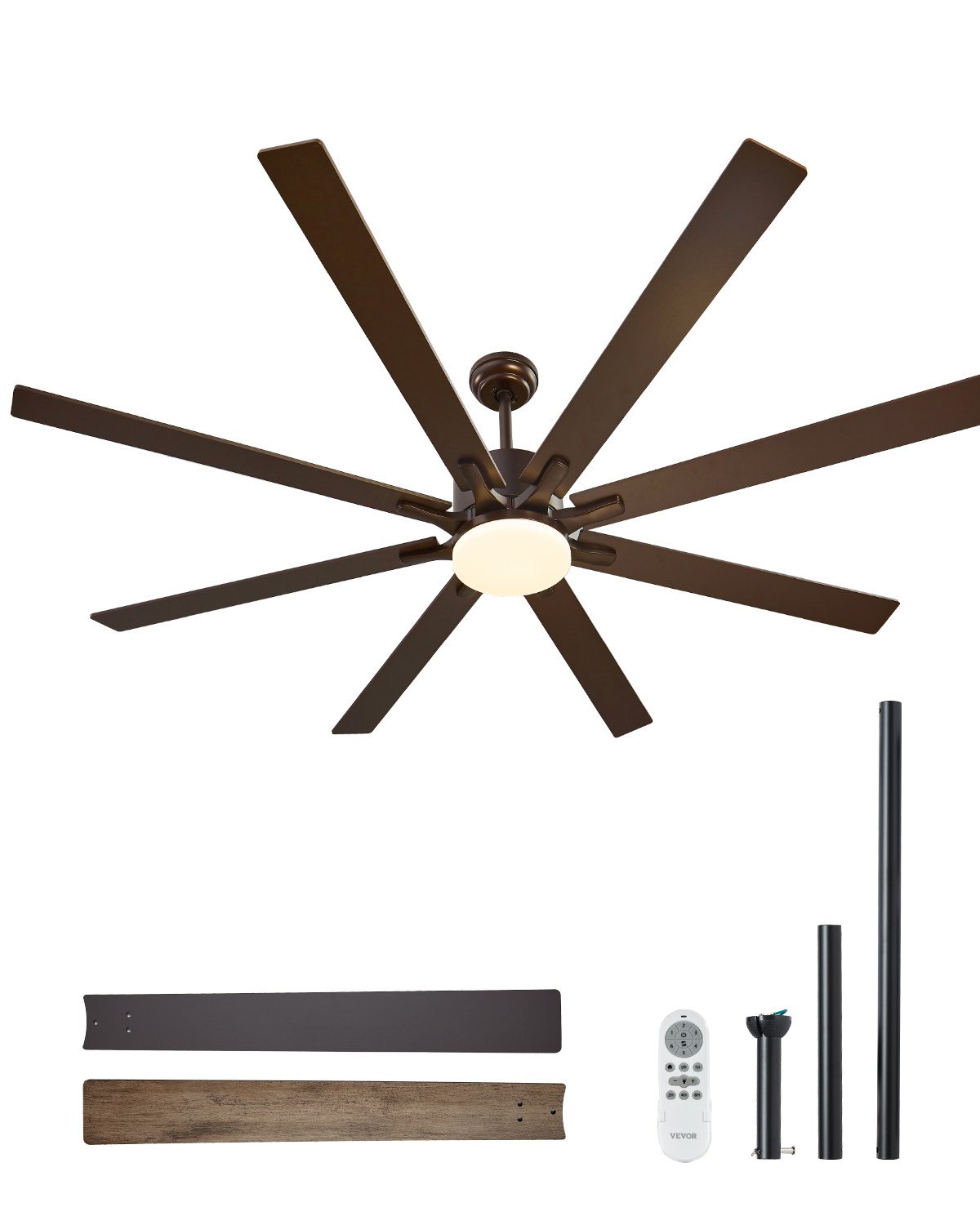 VEVOR 72 Inch Ceiling Fan with LED Light Remote Control Reversible Motor Coffee