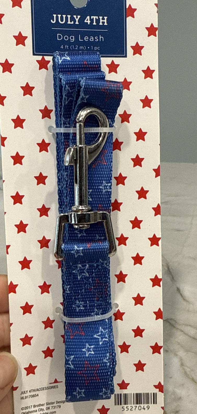 July 4th Nylon Blue with Red & White Stars Dog Leash 4 Foot
