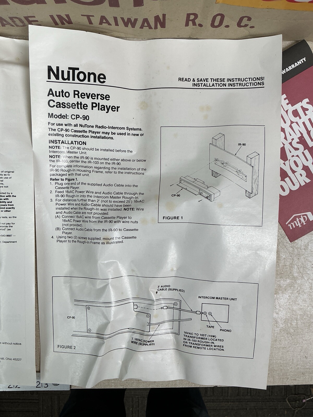 Vintage NIB NuTone Intercom CP-90 Auto-Reverse Cassette Tape Deck Player
