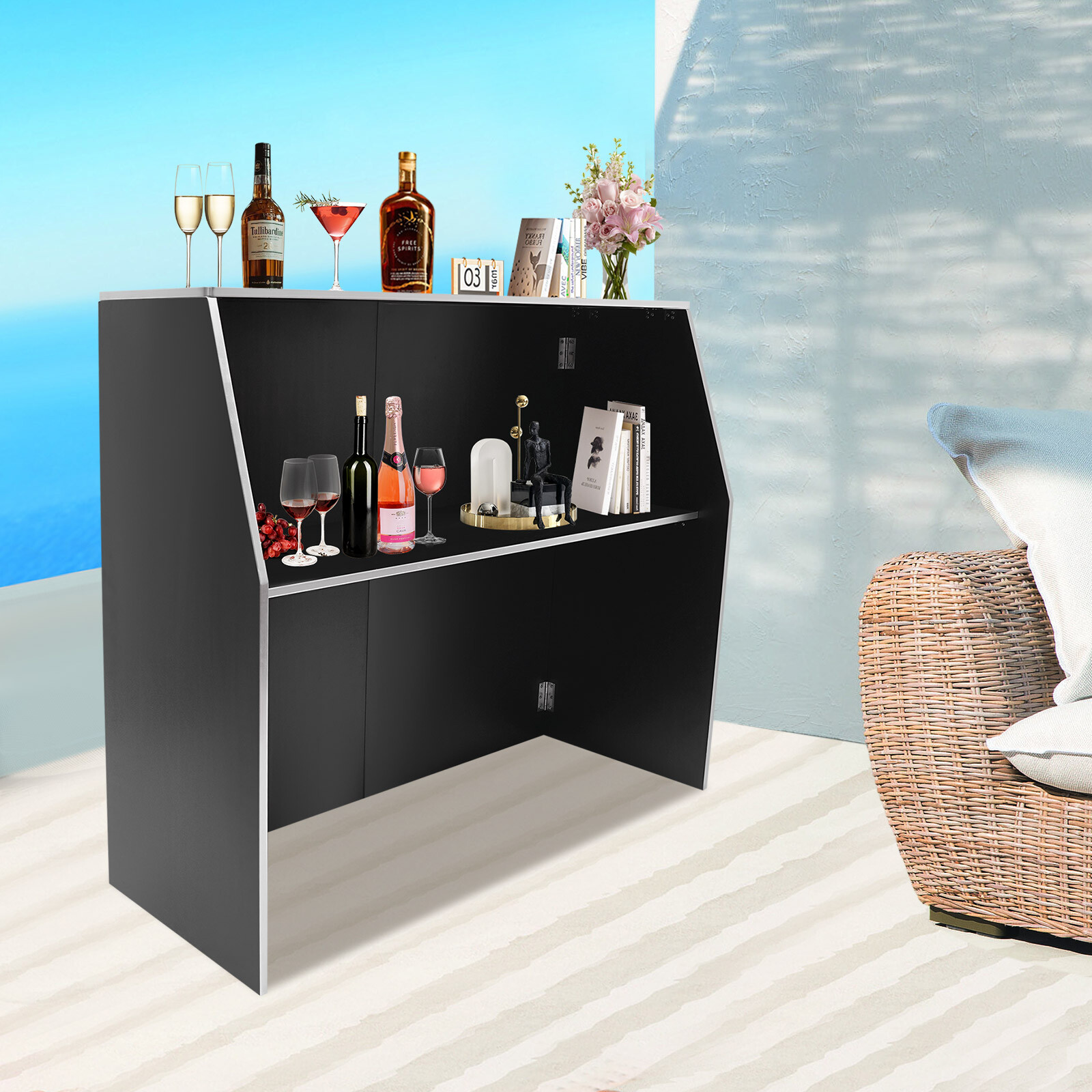 Double Layer Bar Prep Table Set - Mobile Bartender Station for Events