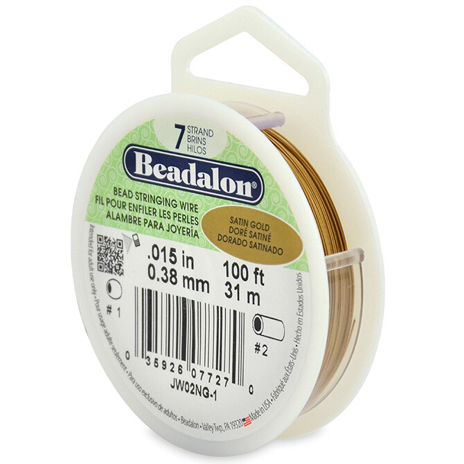Beadalon 7-Strand Beading Wire, .015 in (0.38mm), 100 feet, Satin Gold Wire, Sat