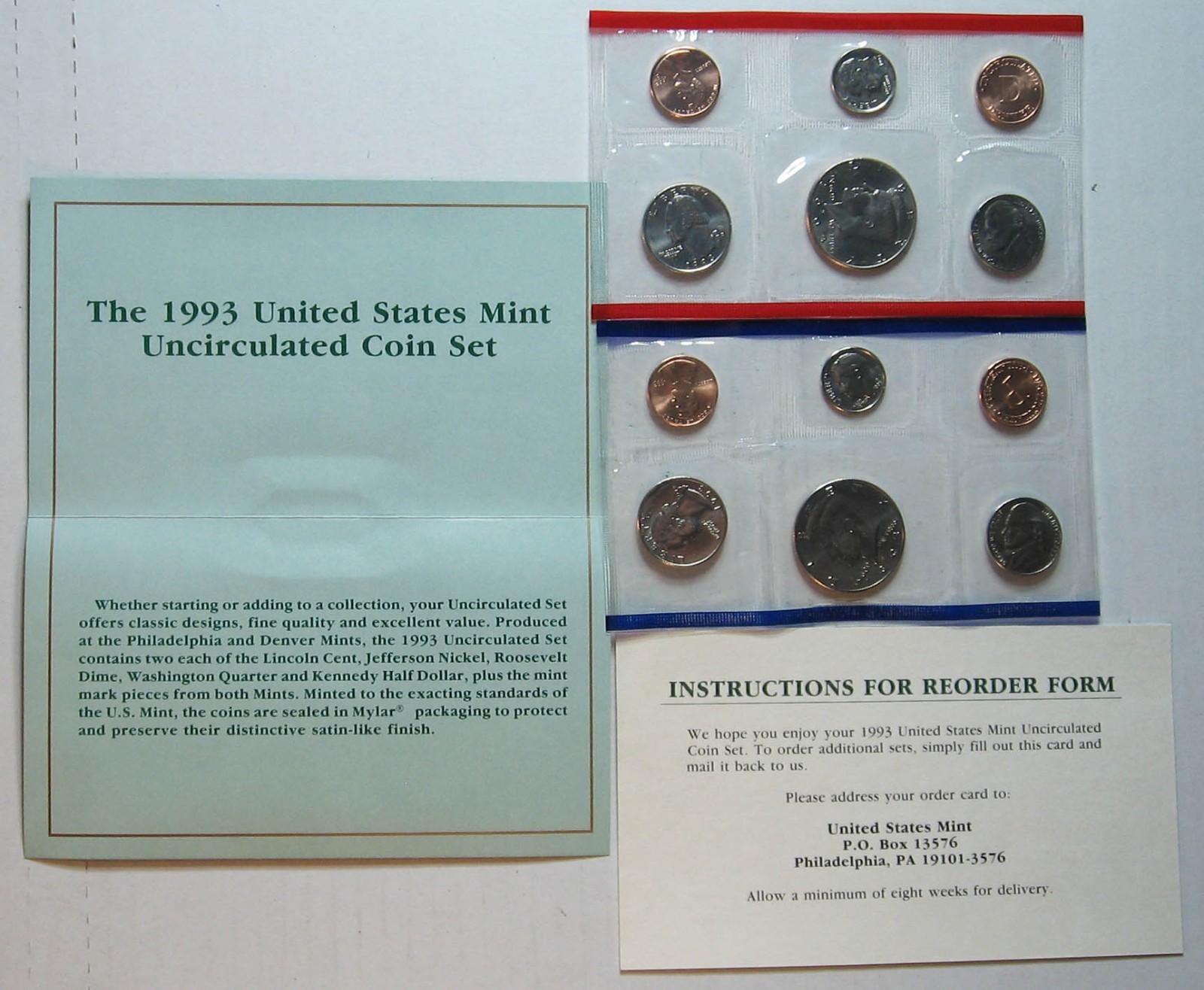 1993 US MINT UNCIRCULATED SET / 10 BU COINS SEALED IN OGP FLAT PACK