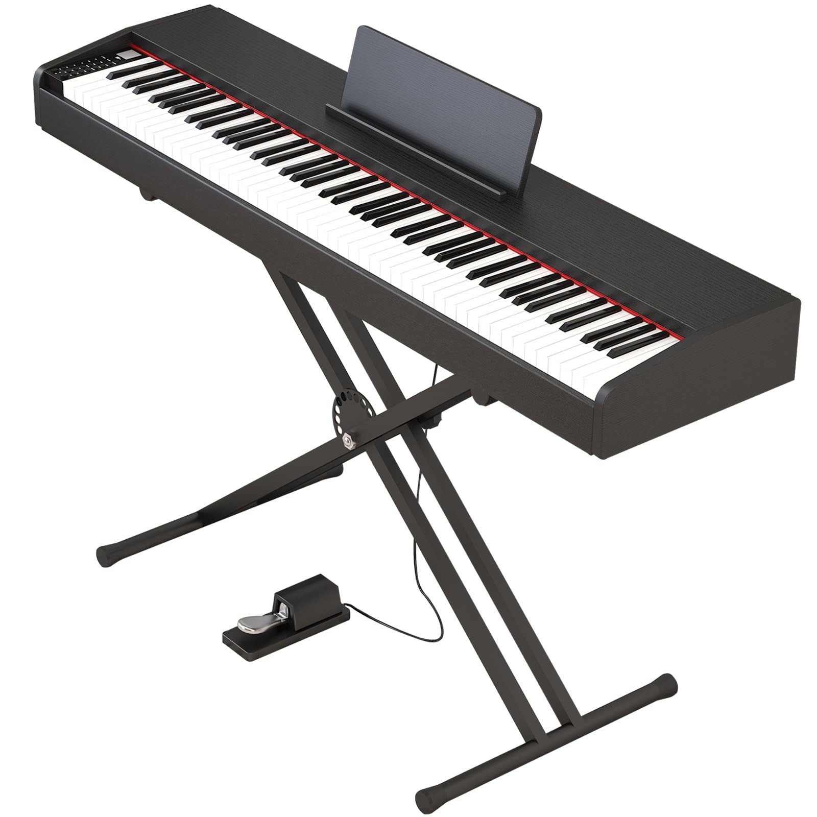 Melentro Digital Piano 88 key Semi Weighted Keyboard With X Stand Full, Black