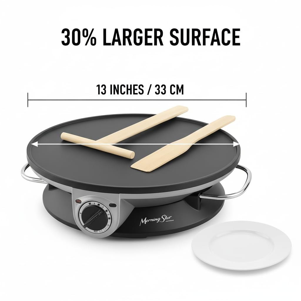 13" Electric Crepe Maker, Nonstick Pancake Griddle, Adjustable Temperature Co...