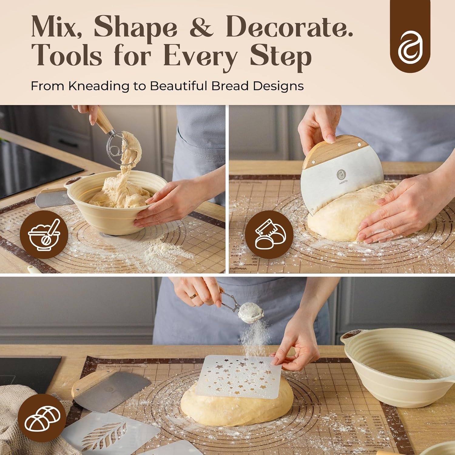 Complete Sourdough Baking Kit with Proofing Baskets & 34oz Jar for Perfect Bread