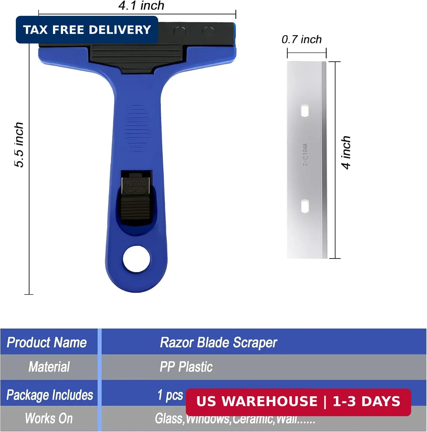 Razor Blade Scraper, 4" Scraper Tool with 10 Extra Replacement Metal Blades, Raz