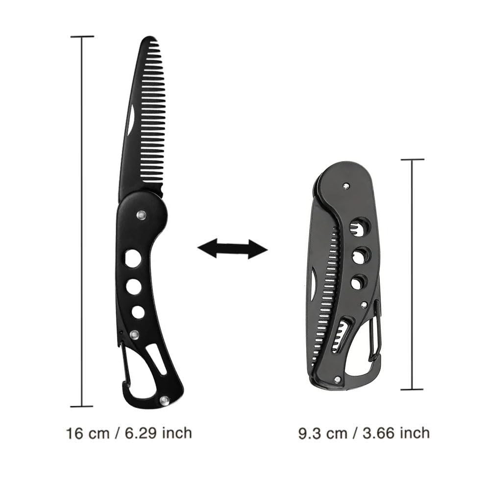 Stainless Steel Folding Beard Comb, Portable 1 Count (Pack of 1)
